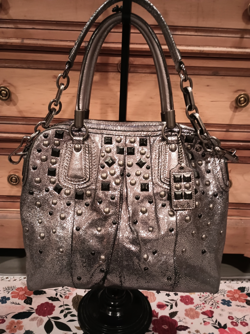 Rare Coach Kristin Studded Metallic Bag Gunmetal 15360 w/ Crossbody & Dust Bag